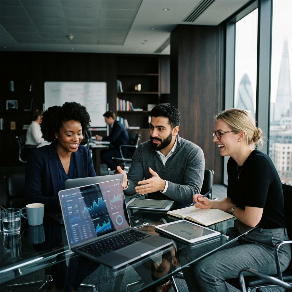 Fintech-Analysten bei der Auswertung von Marktsignalen